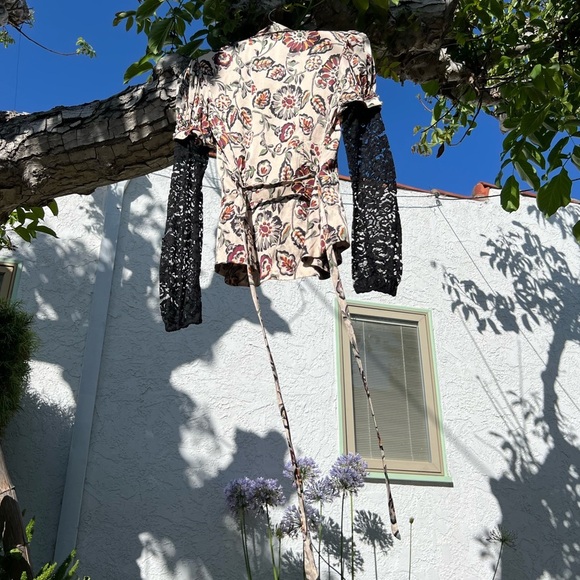 Rodarte White and Burgundy Floral Print Silk Charmeuse Blouse with Collar | FW16 - Picture 7 of 16